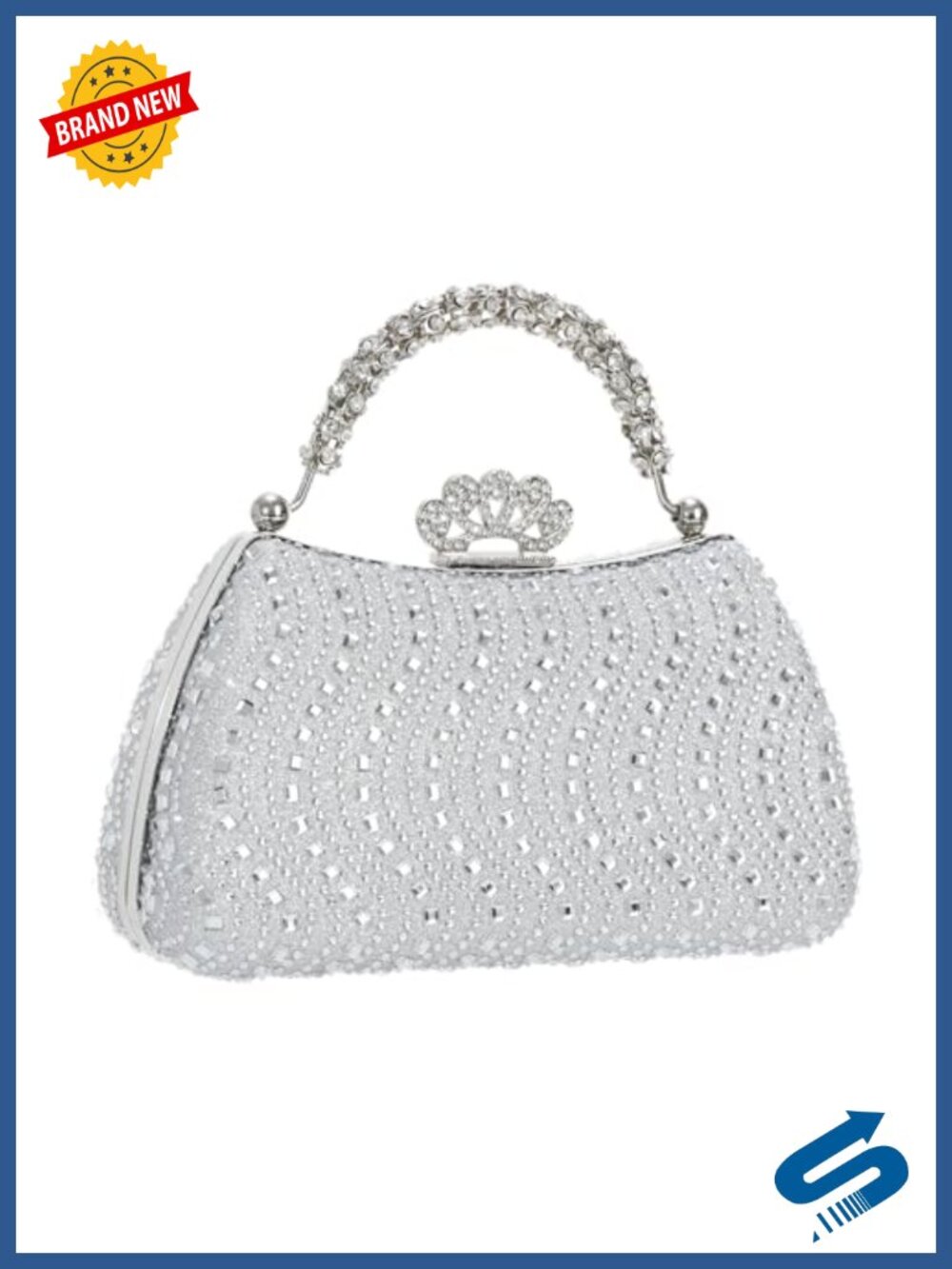 Rhinestone Evening Bag Glitter Clutch Purse with Chain for Wedding Party